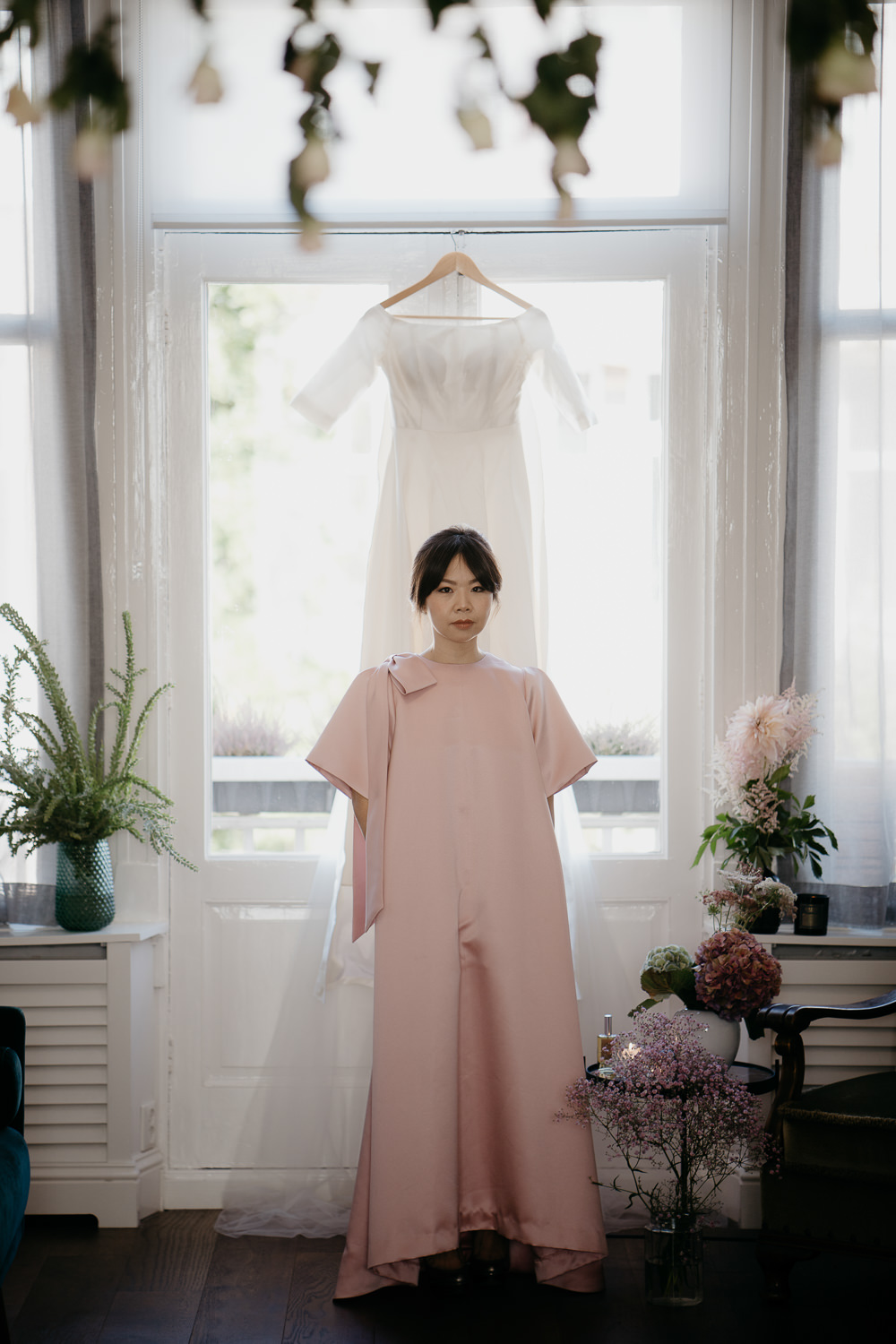 beautiful bride with her wedding dress