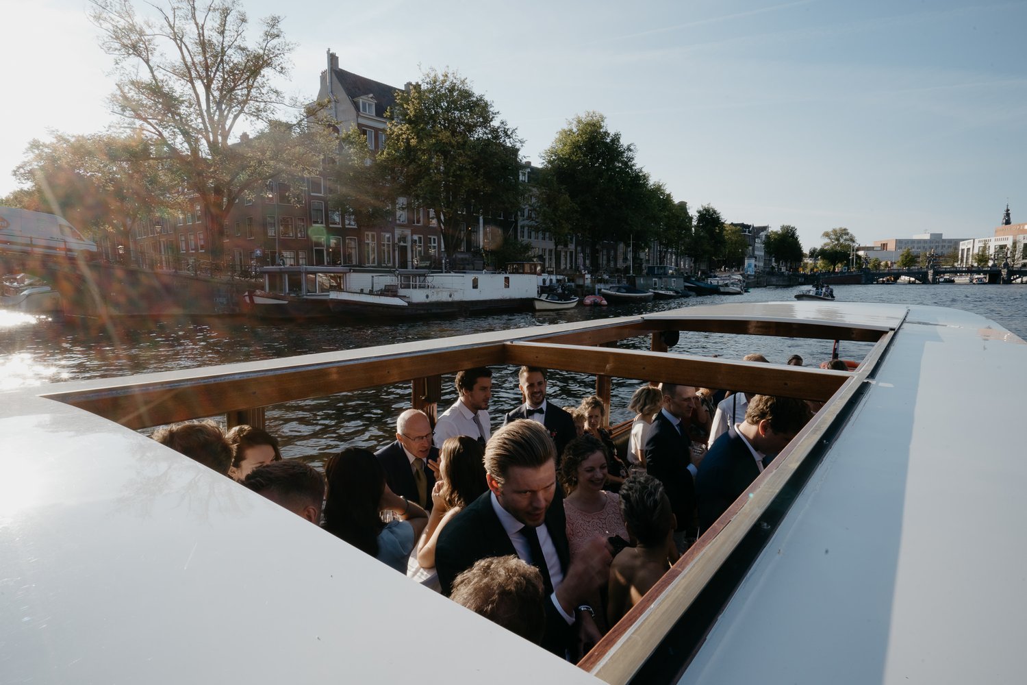 Photograph of wedding boat trip around amsterdam